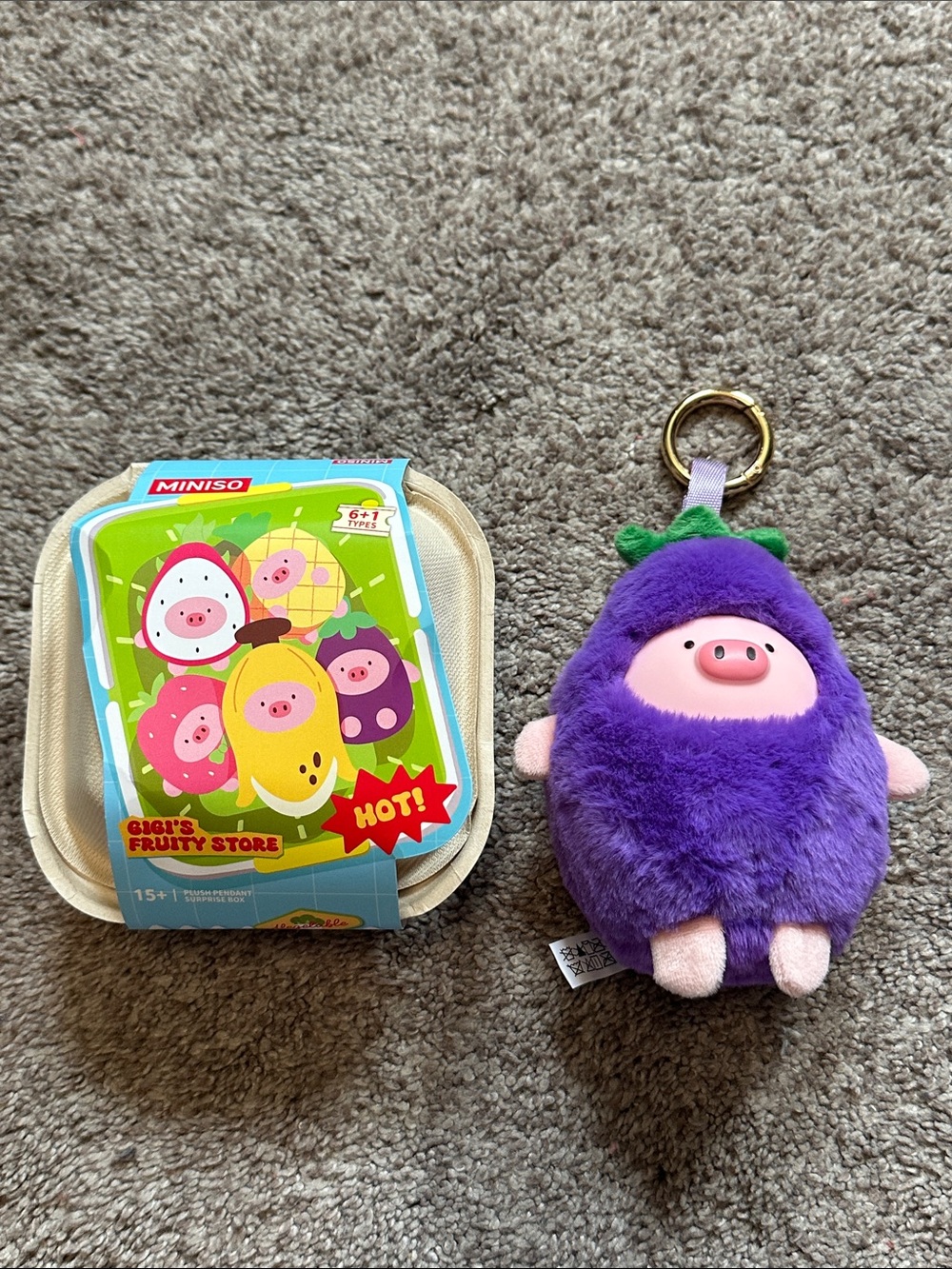 Miniso Gigi’s Fruity Store Plush Pig Keychain - Eggplant
